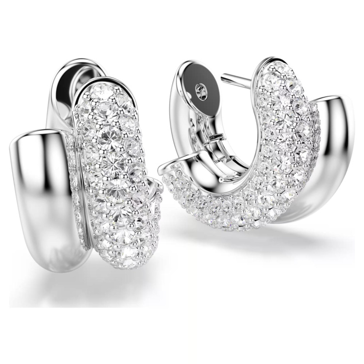 Dextera hoop earrings Round cut, Mini, White, Rhodium plated